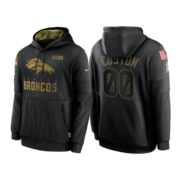 Men's Denver Broncos ACTIVE PLAYER Custom 2020 Black Salute To Service Sideline Performance Pullover NFL Hoodie